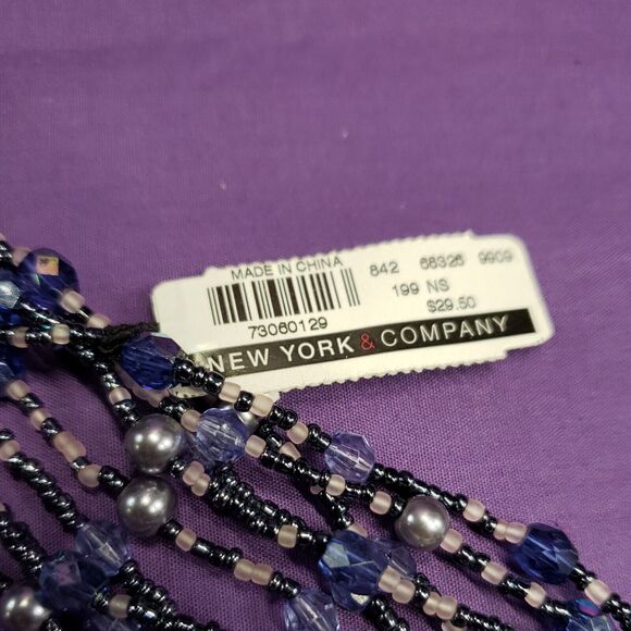 New York And Company Necklace, Multistrand Seed Bead, Rhinestone Pendant w/tags - Picture 7 of 12